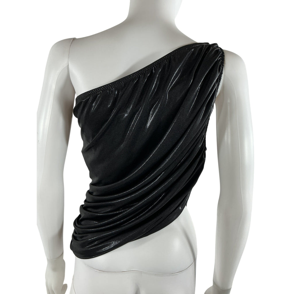 Norma Kamali 'Diana' Black Ruched One-Shoulder Crop Top Size L