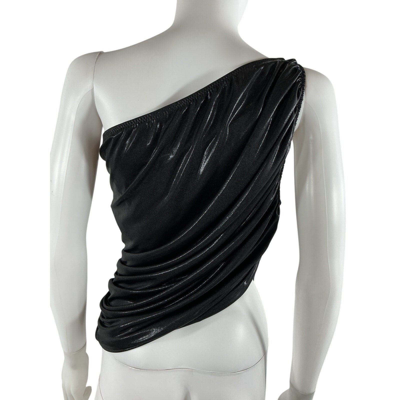 Norma Kamali 'Diana' Black Ruched One-Shoulder Crop Top Size L