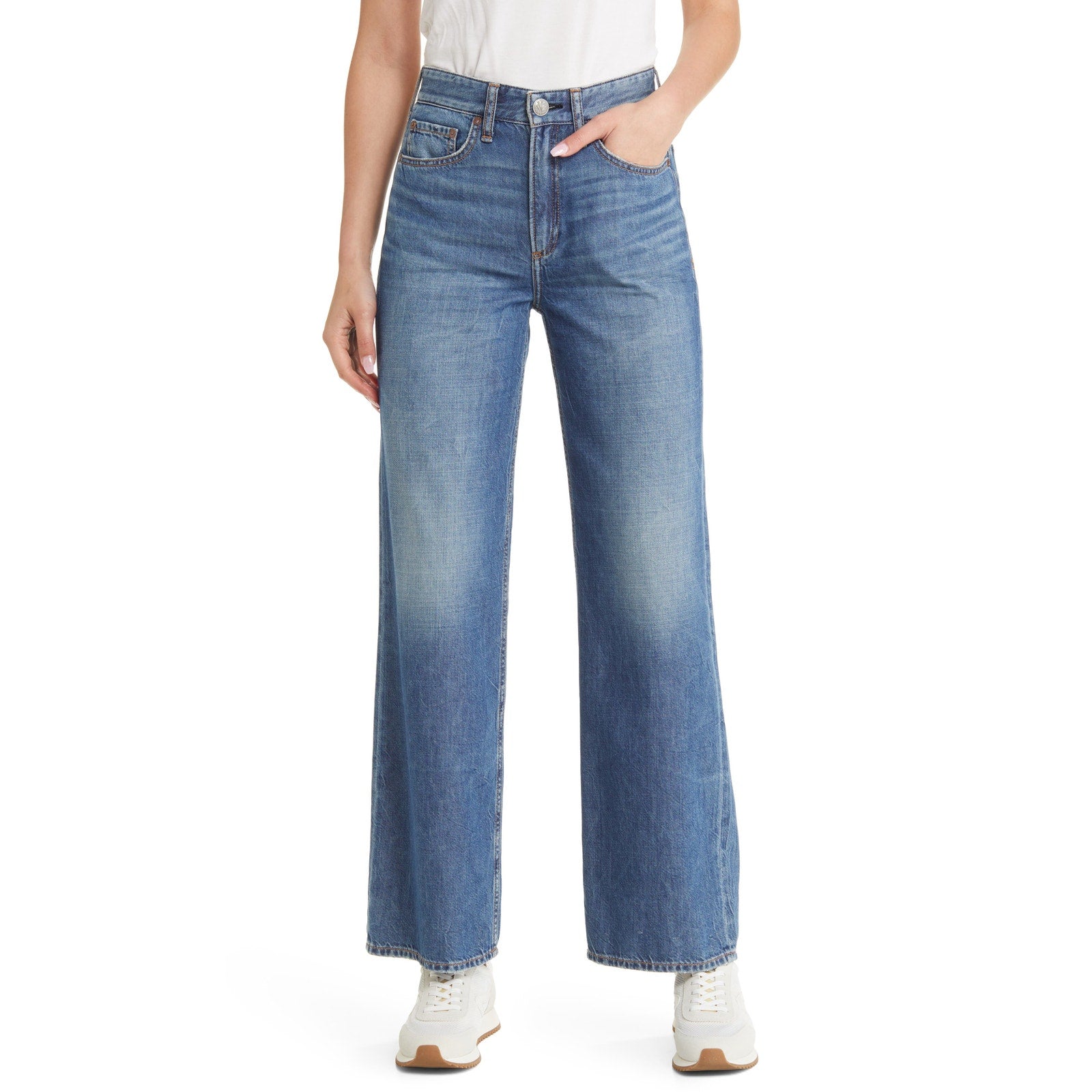 Rag & Bone Featherweight Blue Cotton Logan Wide Leg Denim Jean Size 27