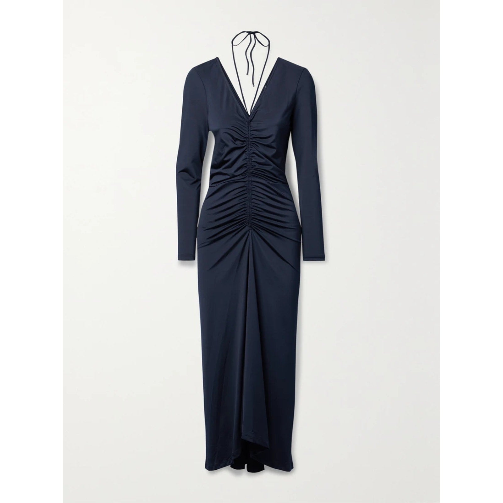 Veronica Beard 'Gilbert' Blue Ruched Stretch-Jersey Halterneck Midi Dress Size US 12