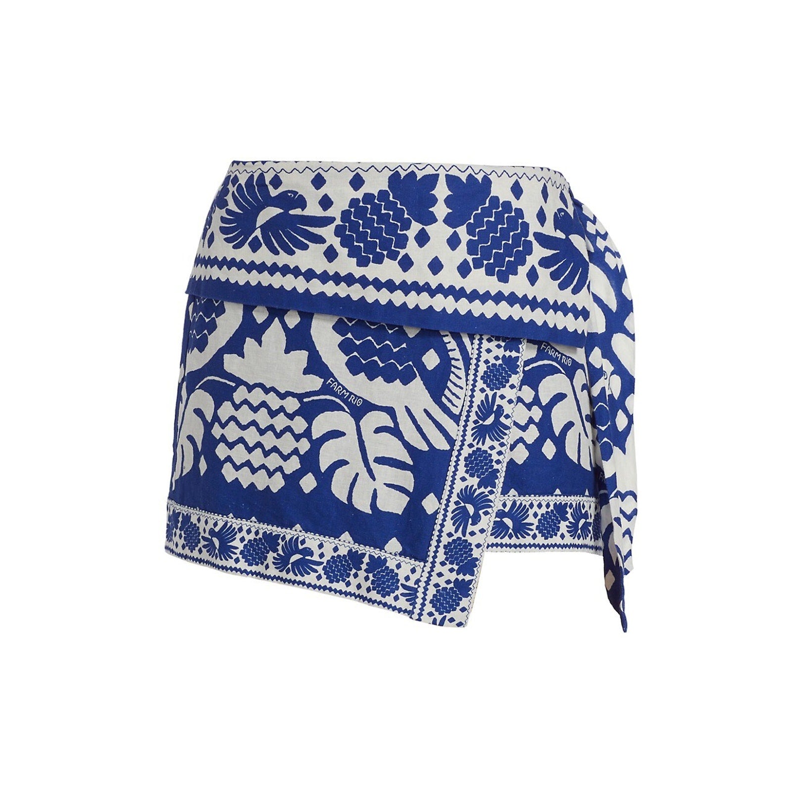 Farm Rio 'Jungle' Blue Viscose Scarf Wrap Mini Skirt Size M