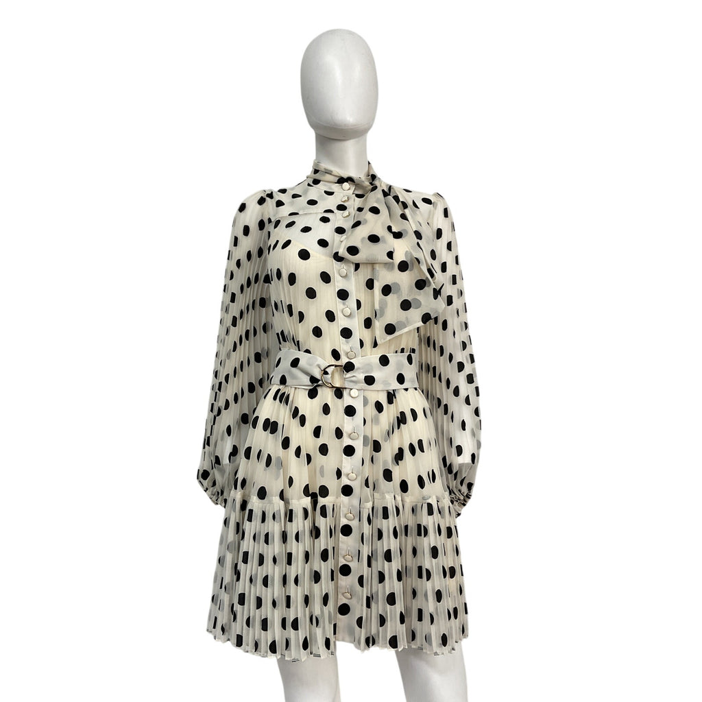 Zimmermann Polka Dot 'Pussybow' Cream Polyester Mini Dress Size 0