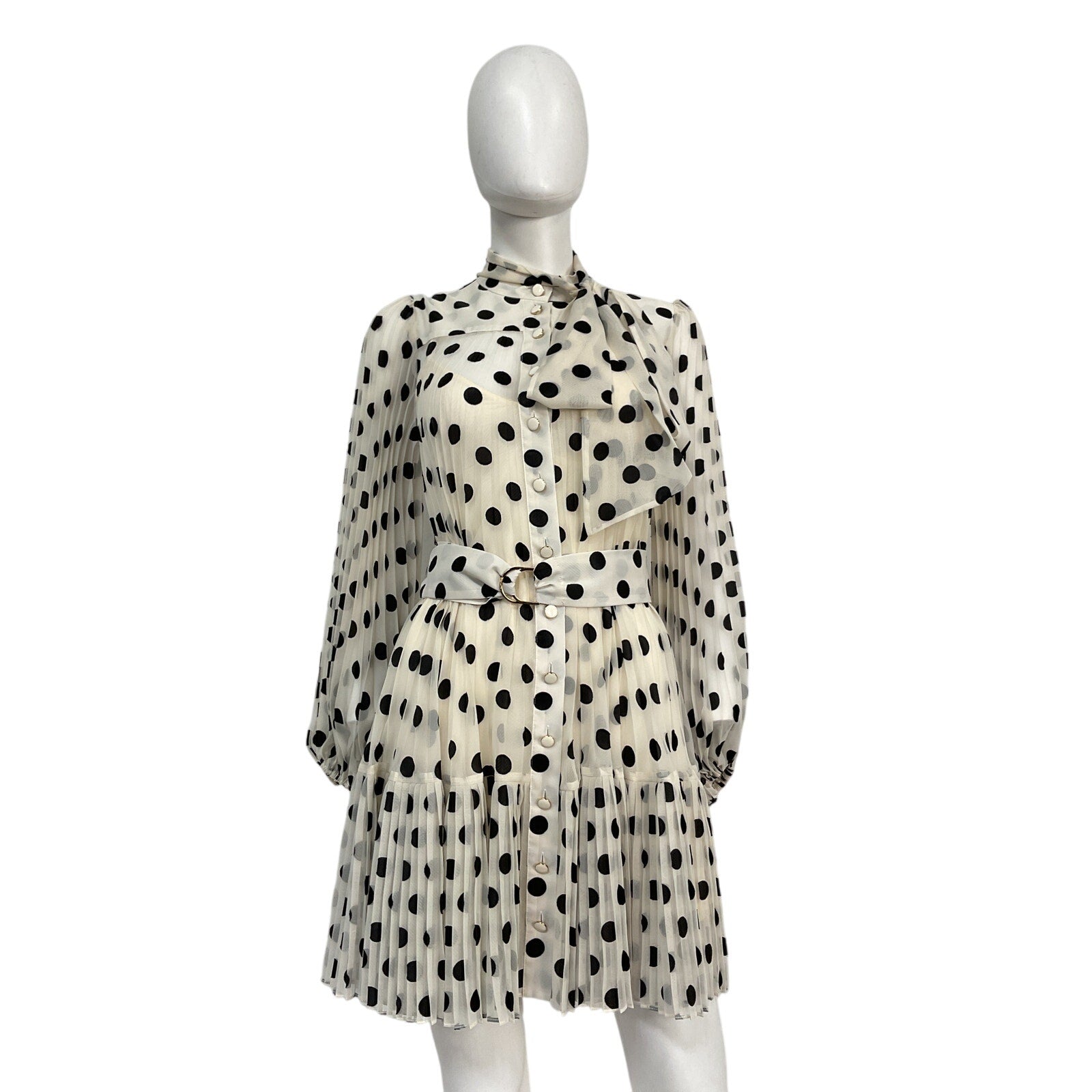 Zimmermann Polka Dot 'Pussybow' Cream Polyester Mini Dress Size 0