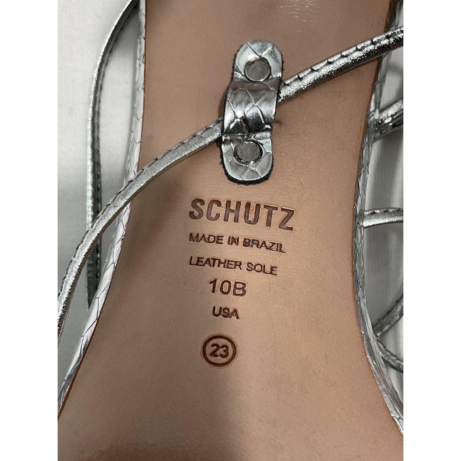 Schutz 'Vikki' Silver Leather Lace-Up Snake-Embossed Stiletto Heels Size 10