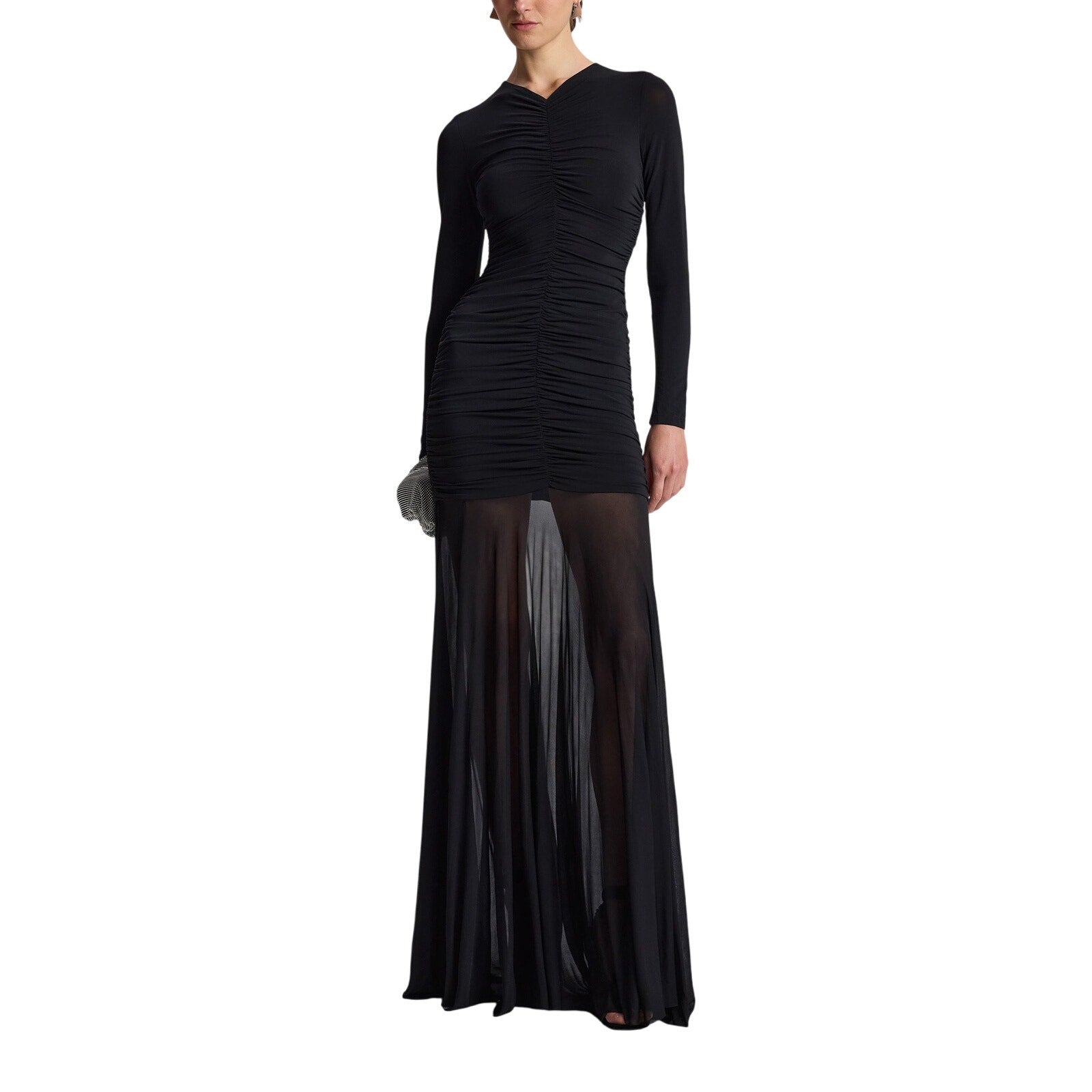 A.L.C. 'Fawn' Black Rayon Ruched Mesh Maxi Dress Size M