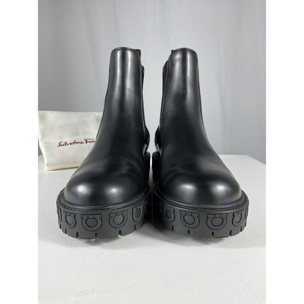 Ferragamo 'Varsi' Black Leather Chelsea Lug Bootie Size 6.5