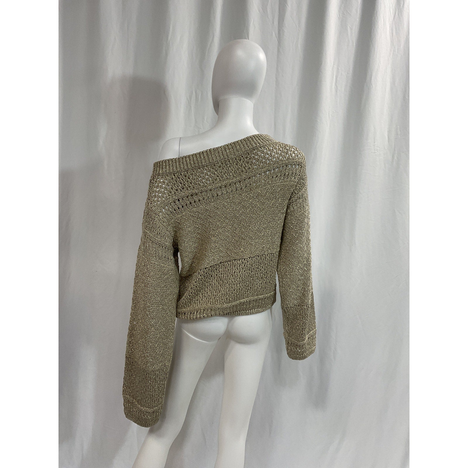 Ramy Brook 'Nora' Tan Metallic Off Shoulder Sweater Size S