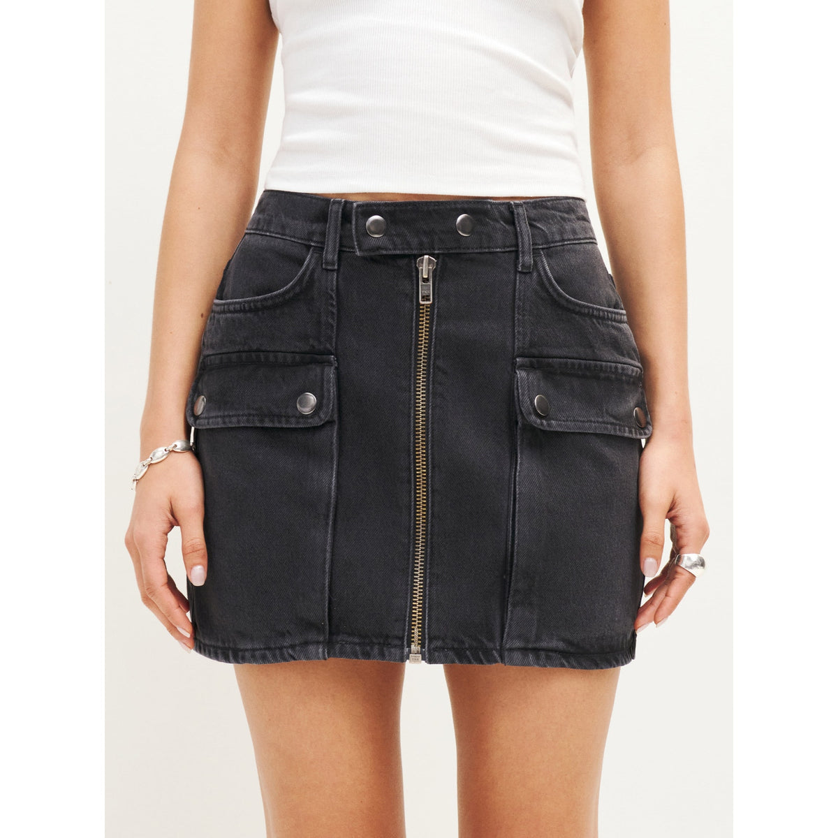 Reformation 'Marcus' Black Denim Mini Skirt Size 28