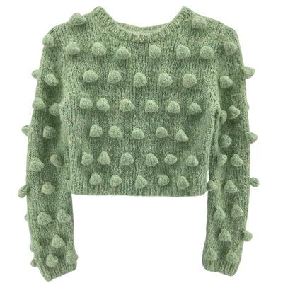 Loewe Textured Mint Cropped Bobble Wool Pullover Size S