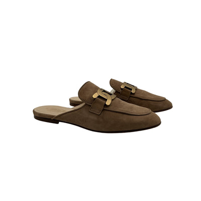 Tod's Embellished Tan Suede Slippers Size 8.5