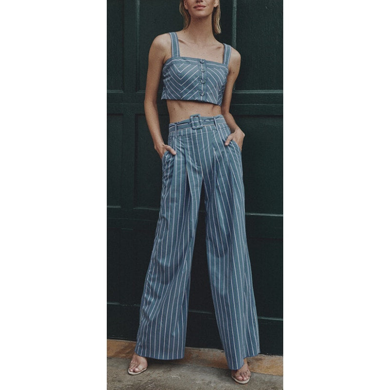 Veronica Beard 'Maliyah' Blue Striped Wide-Leg Cropped Leggings Pant Size 0