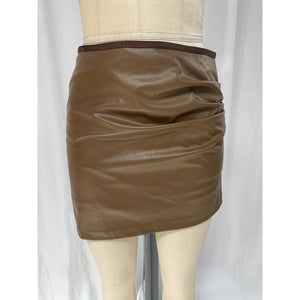 Helmut Lang Brown Faux Leather Ruched Mini Skirt Size M