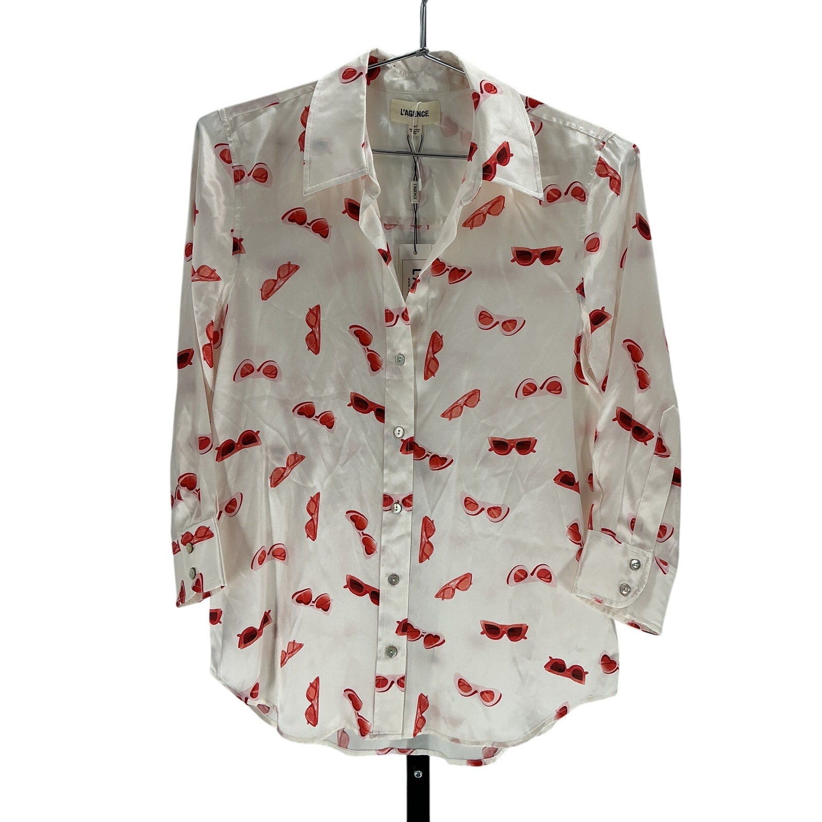L'Agence 'Dani' Beige Silk 3/4 Sleeve Blouse Size XS