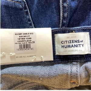 Citizens Of Humanity Classic Courtland Rocket Ankle Mid Rise Skinny Denim Jeans Size 28 NWT