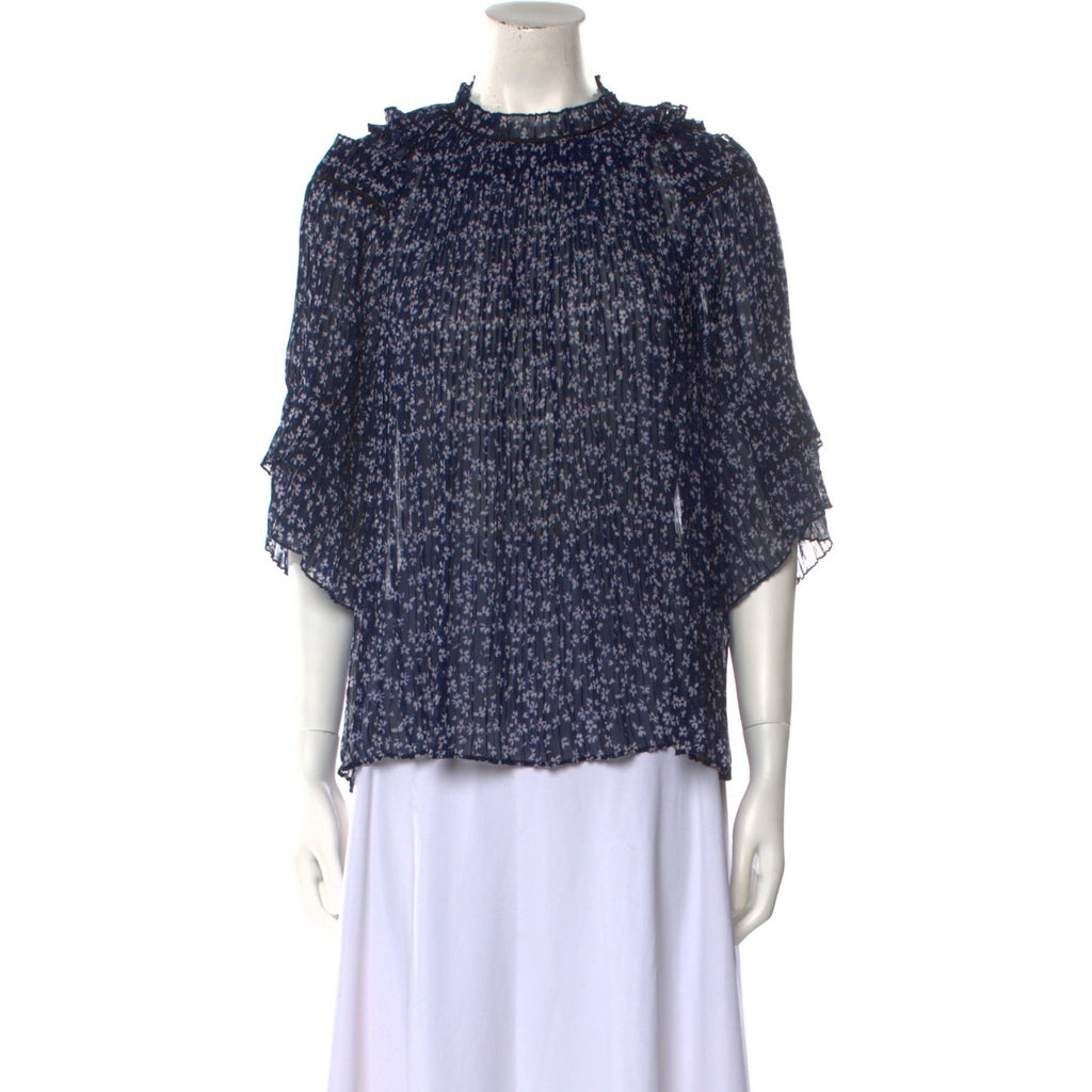 Saloni Floral Print Blue Polyester Mock Neck Blouse Size 8