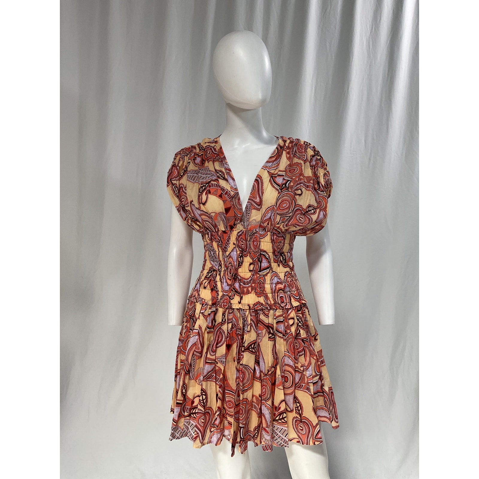 A.L.C. 'Luna' Brown V Neck Cotton Print Dress Size 0 - NWT