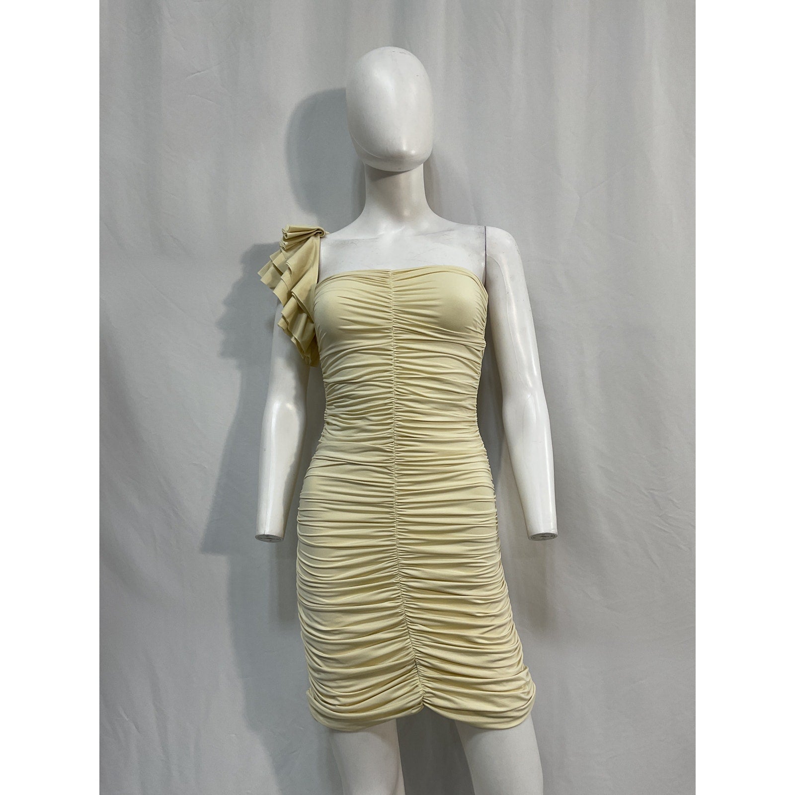 Maygel Coronel 'Equinoccio' Yellow Polyamide One-Shoulder Ruched Stretch-Jersey Mini Dress Size OS