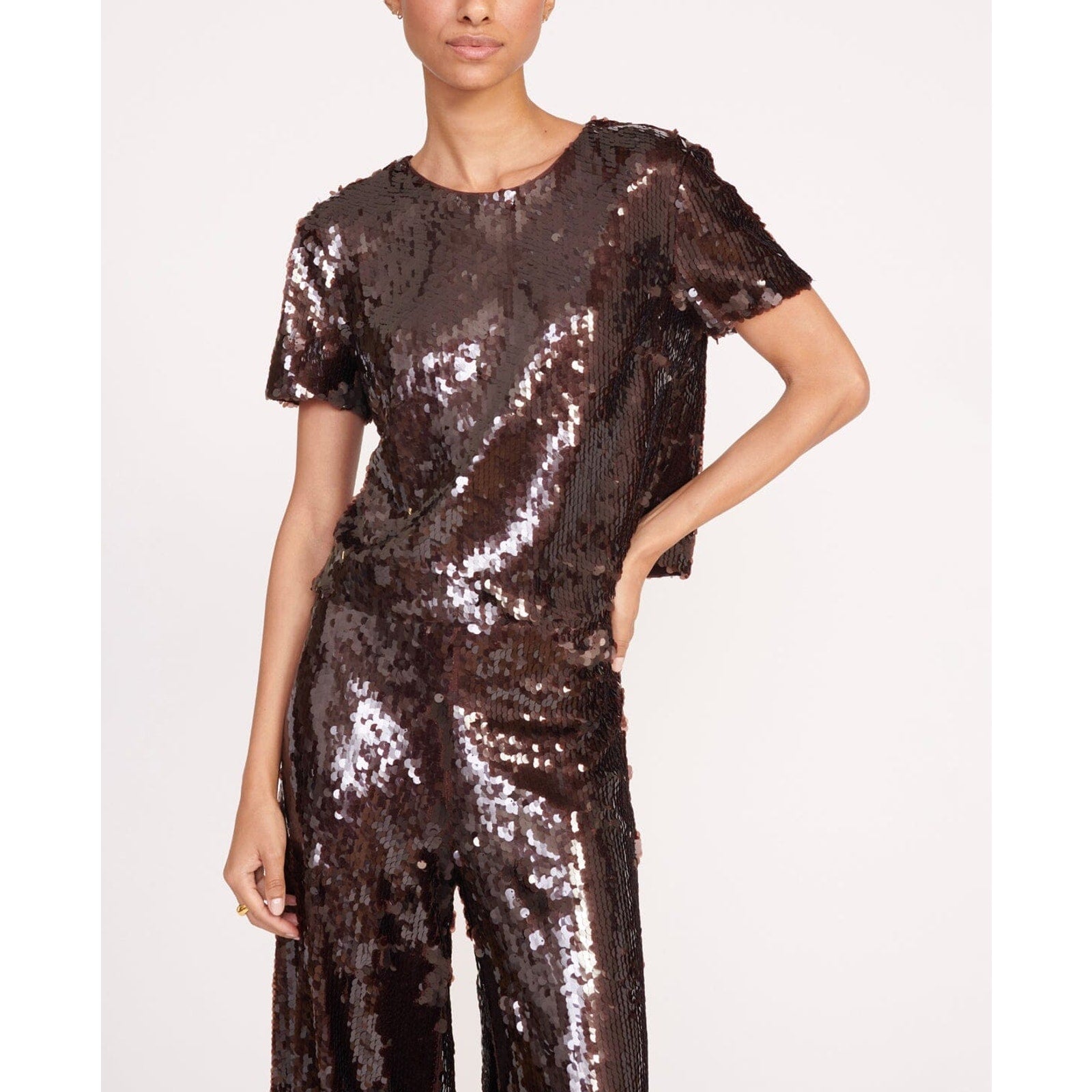 Staud 'Quincy' Brown Short Sleeve Top Size S