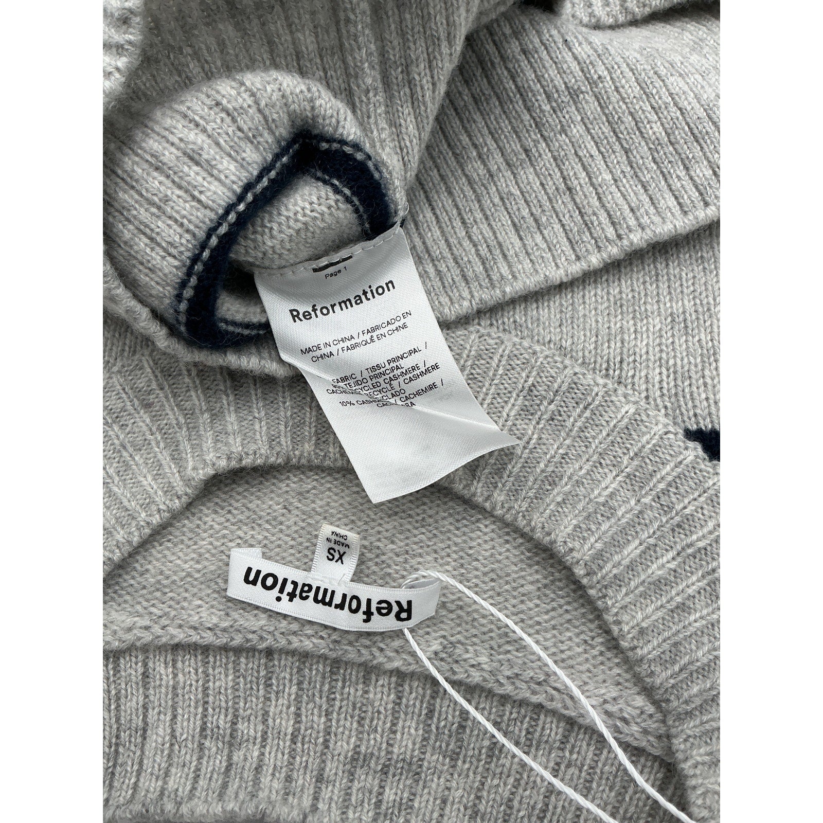 Reformation 'Paloma' Grey Cropped Cashmere Crew Sweater Size XS