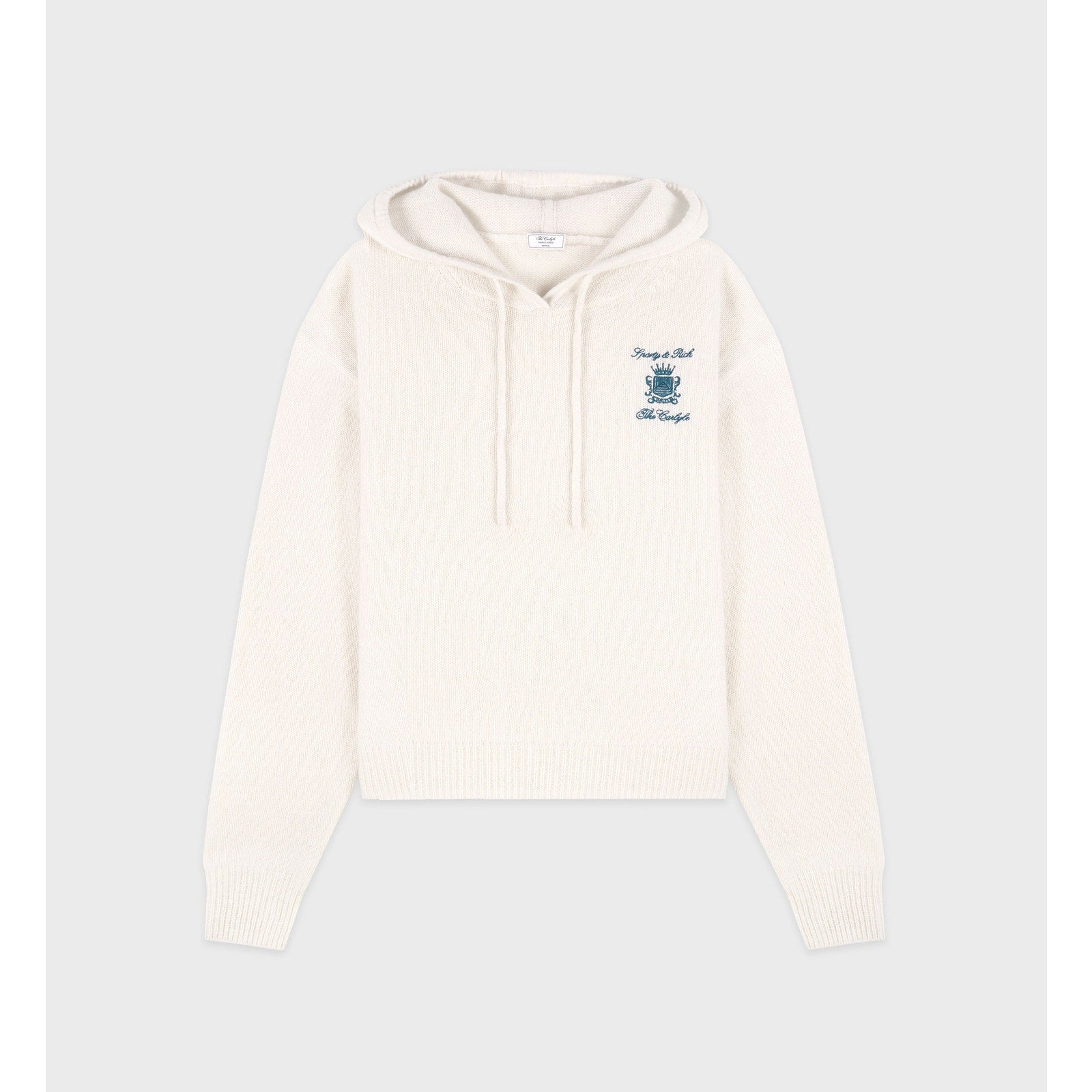 Sporty & Rich 'The Carlyle' White Crest Cashmere Hoodie - Cream/Forest Size S
