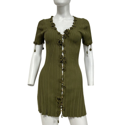 Cult Gaia Ribbed Green Zahara Knit Cardigan Top Size M