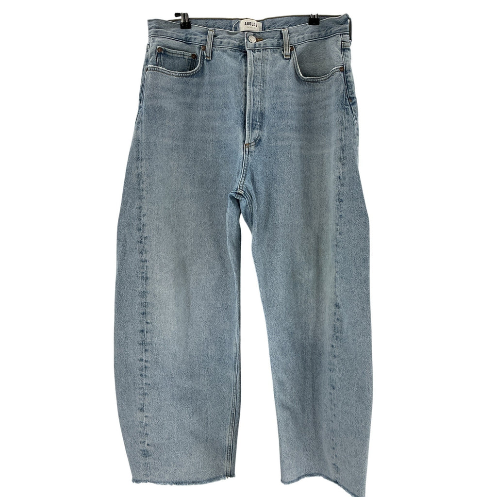 Agolde 'Luna' Blue Cotton Pieced High Rise Denim Jean Size 32