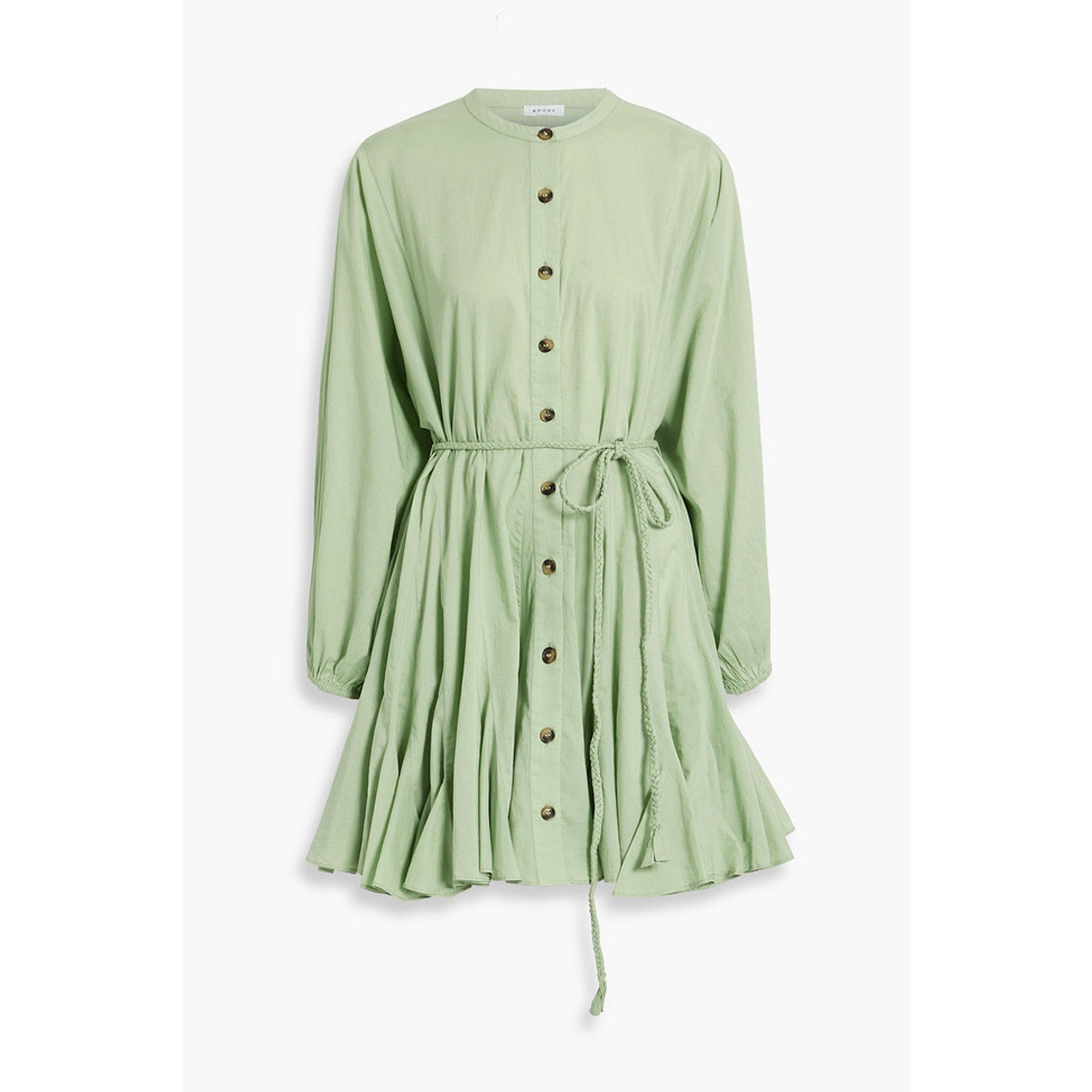 Rhode 'Emanne' Green Gathered Cotton-Gauze Mini Dress Size S