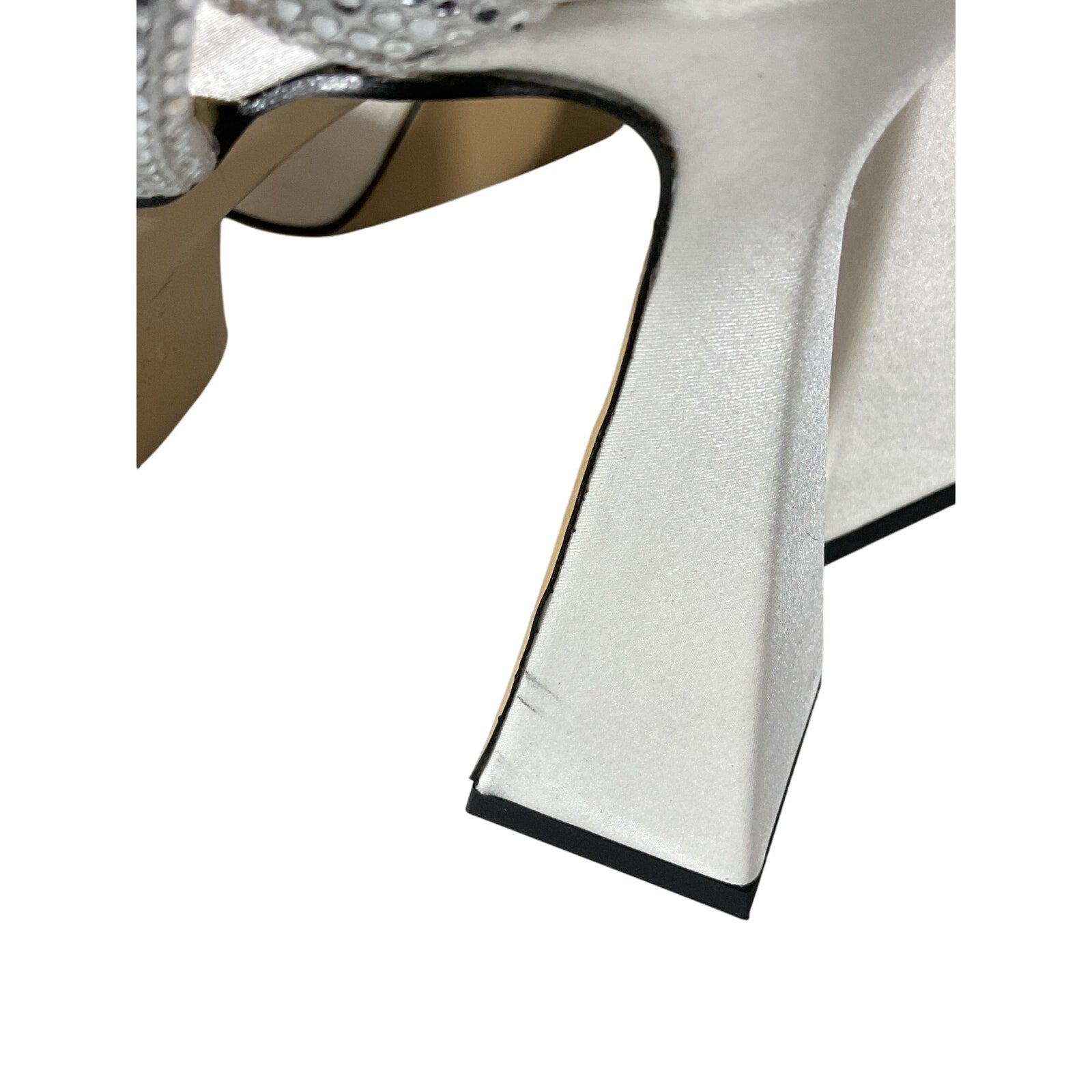 Mach & Mach Crystal-Embellished White Satin Platform Sandals Size 8.5