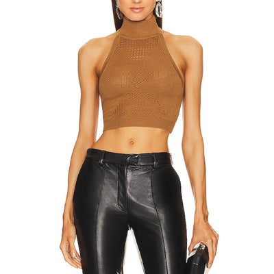 Michael Costello Mesh Chocolate Lalita Halter Crop Top Size M