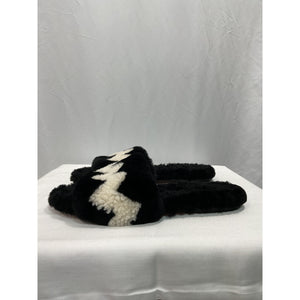 Aquazzura 'Nomade' Black Shearling Chevron Slides Size 6
