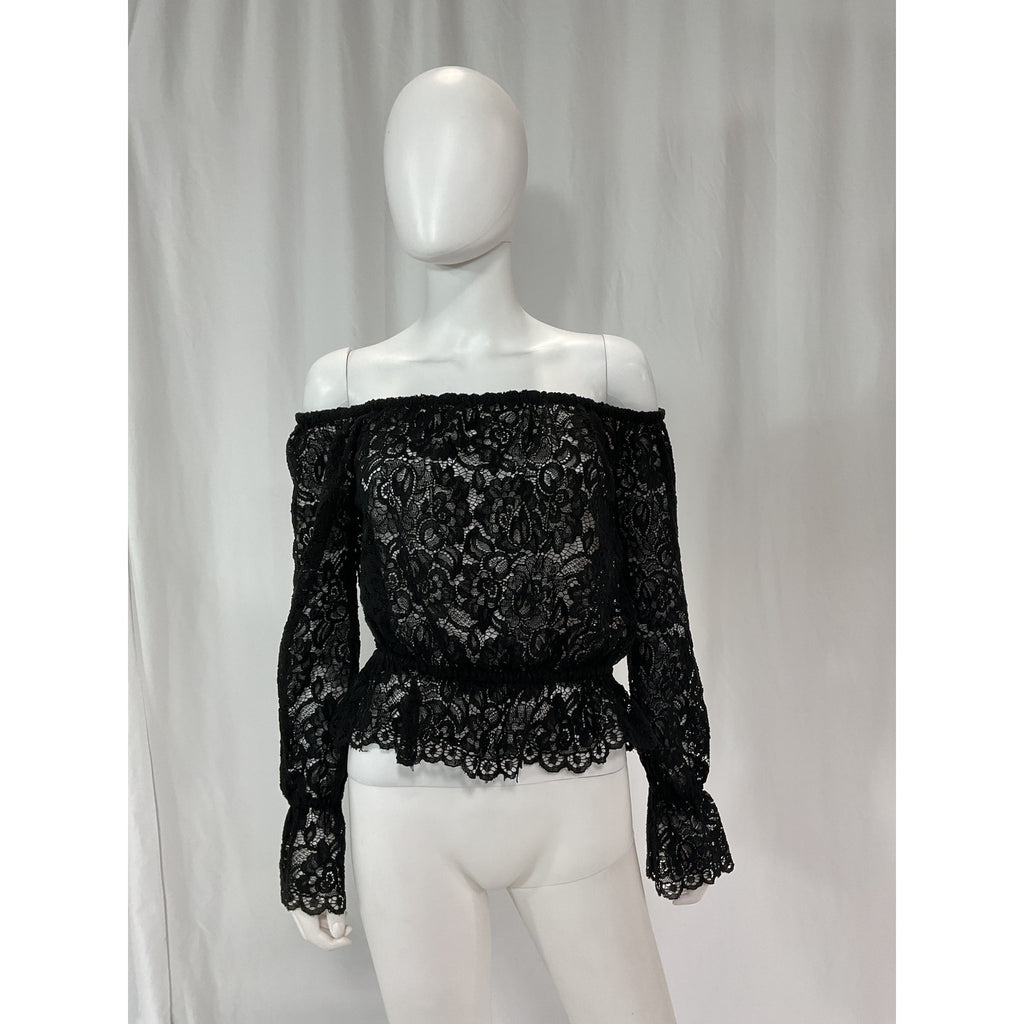 L'Agence 'Iggy' Black Off Shoulder Long Sleeve Top Size S