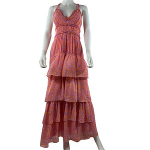 Likely Ruffled Pink Multi Athena Maxi Dress Size 4
