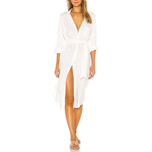 LSpace Belted Cream Barcelona Shirt Dress Size M / L
