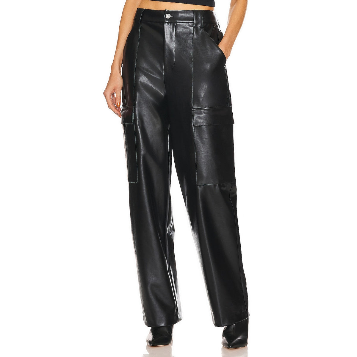 Helsa Waterbased Black Polyurethane Faux Leather Cargo Pant Size M