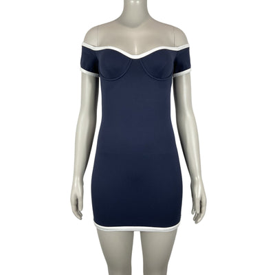 Staud Fitted Navy And White Gabriel Dress Size S