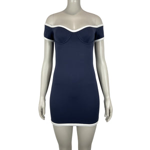 Staud Fitted Navy And White Gabriel Dress Size S