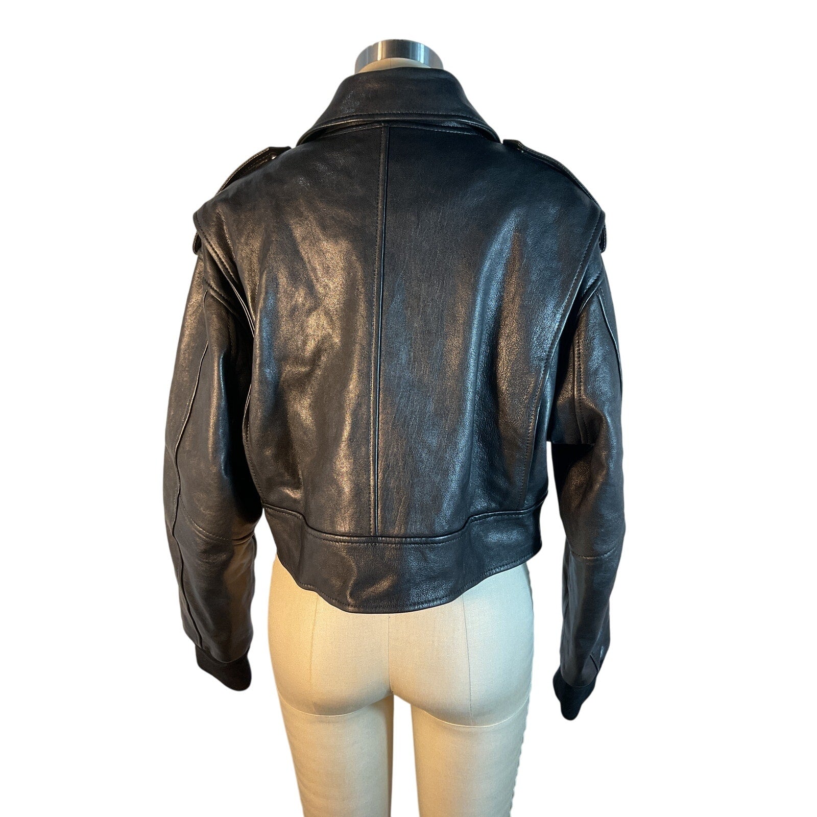 Alexander Mcqueen Black Leather Cropped Lamb Leather Jacket Size 4-6 / S