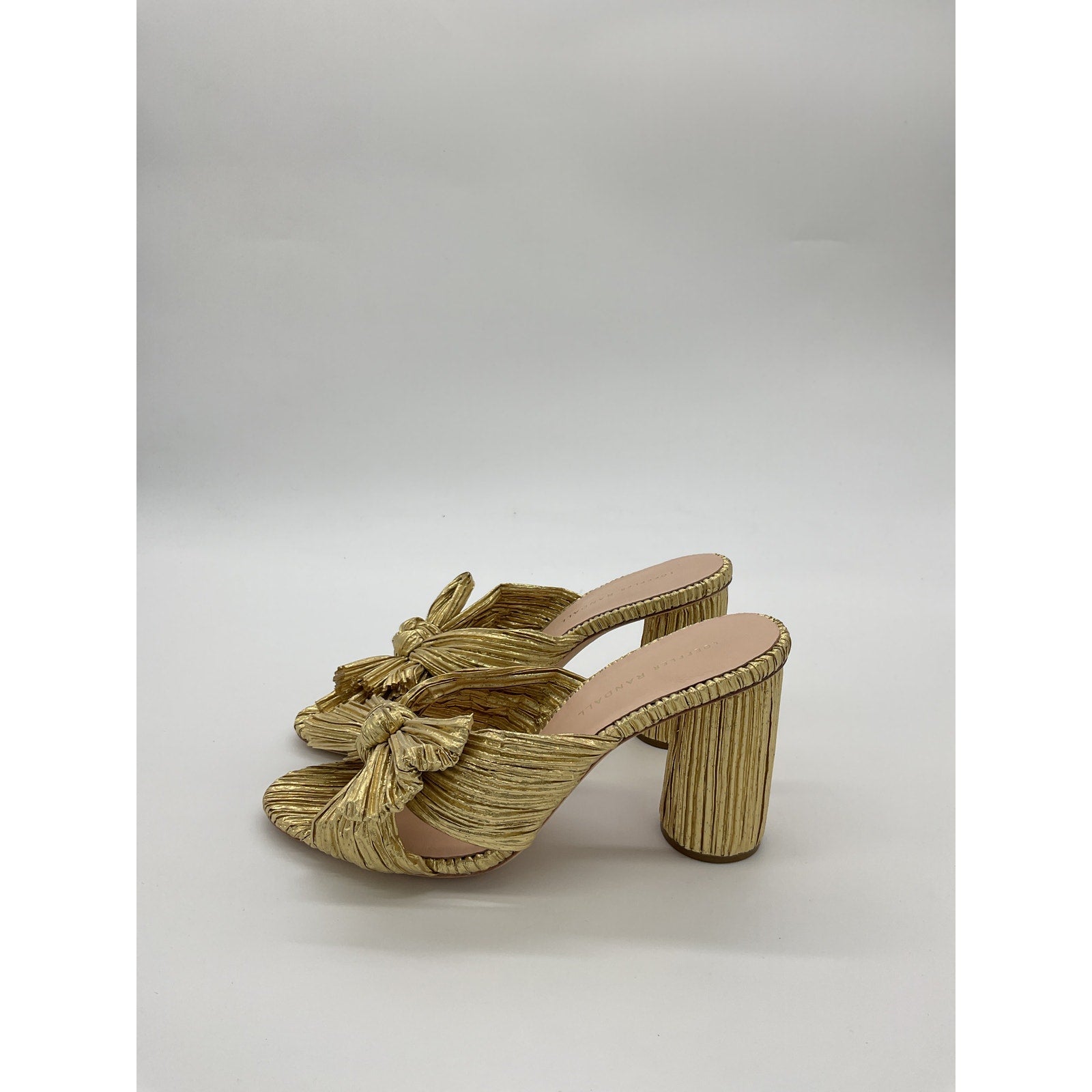 Loeffler Randall 'Penny' Gold Leather High Heel Pleated Knot Slide Sandal Size 8