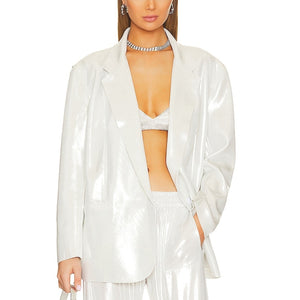 Norma Kamali Metallic Cream Double Breasted Blazer Size S