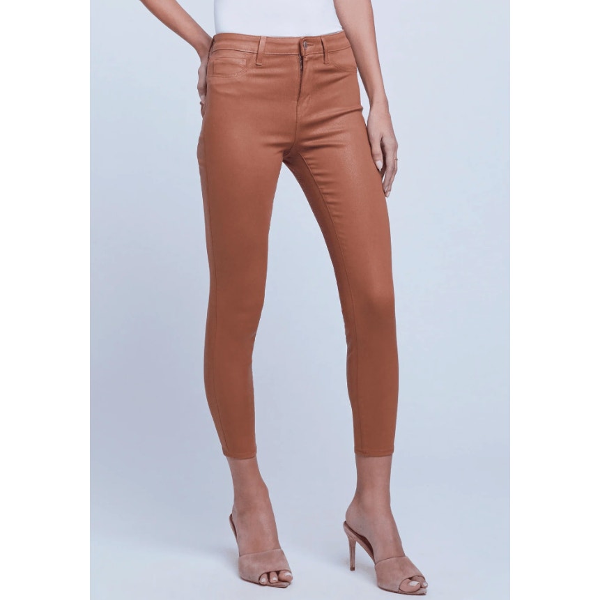 L'Agence 'Margot' Brown Metallic Coated Crop Skinny Denim Jeans Size 27