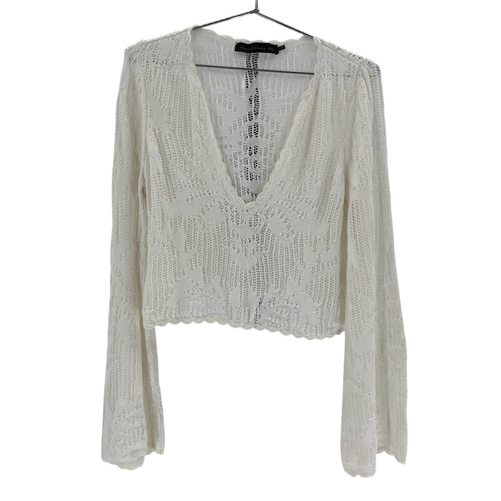 House Of Harlow 1960 x Revolve 'Kameli' White Cotton Pointelle Cropped Sweater Size S