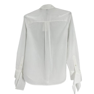 Theory Sheer White Tie Cuff Pinstripe Shirt Size P