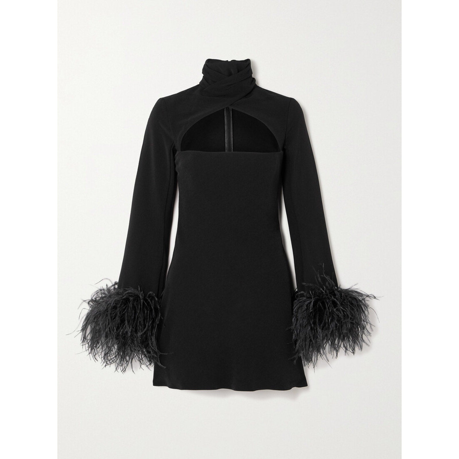 16Arlington 'Odessa' Black Polyester Feather-Trimmed Cutout Crepe Mini Dress Size 2