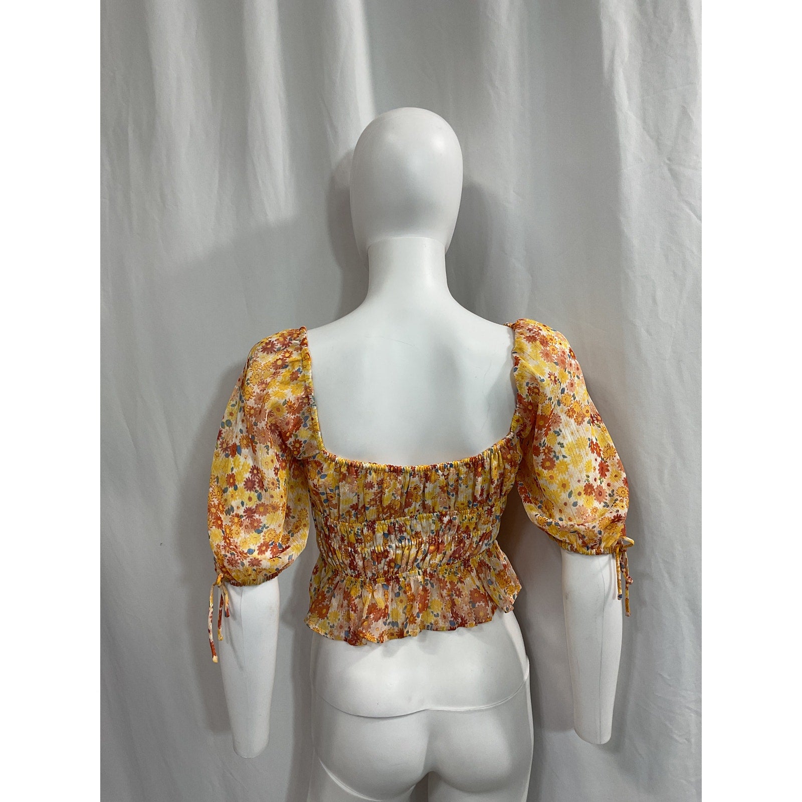 Staud 'Faye' Yellow Floral Print Cropped Top Size XS