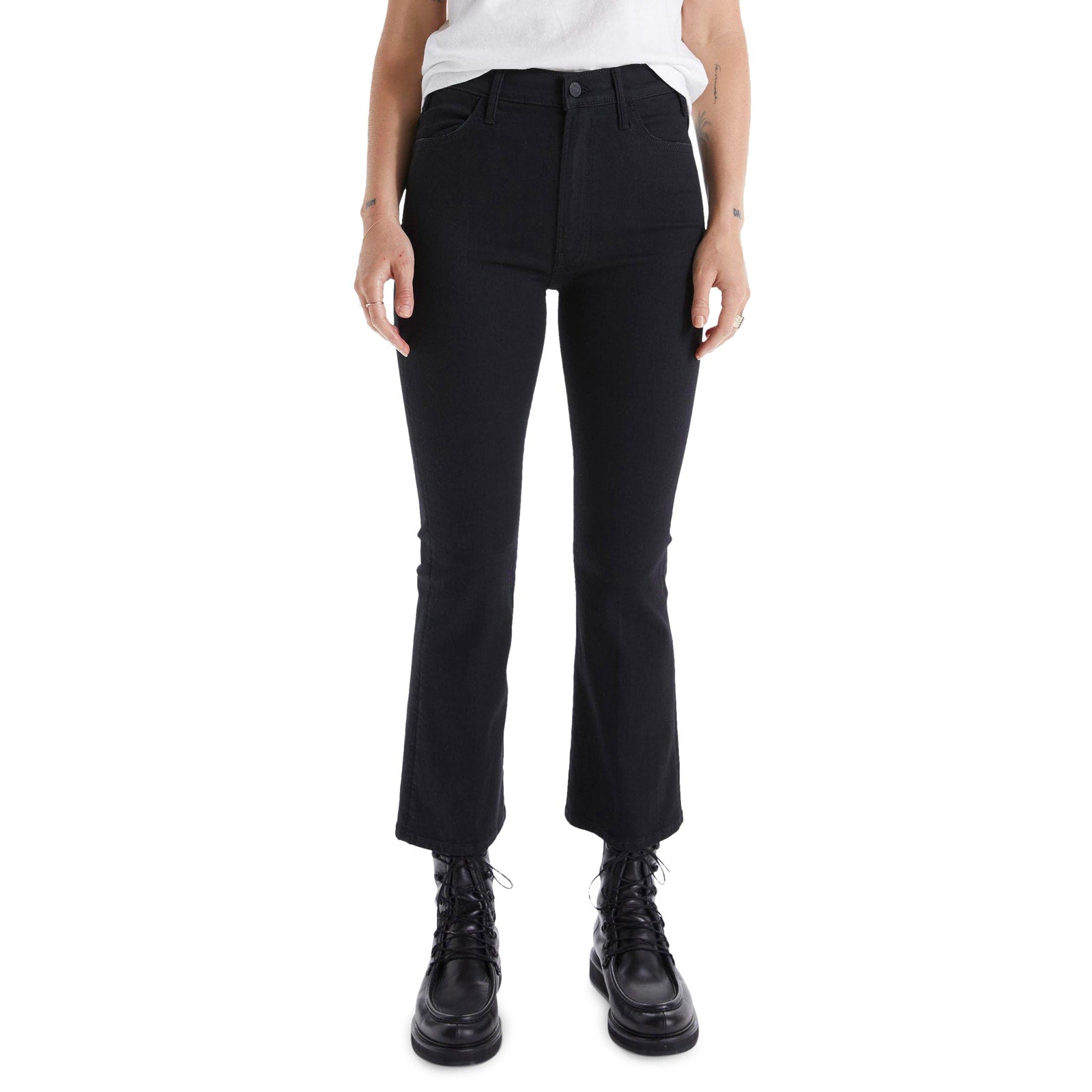 Mother The Hustler High Waist Black Cotton Ankle Flare Jeans Size 23
