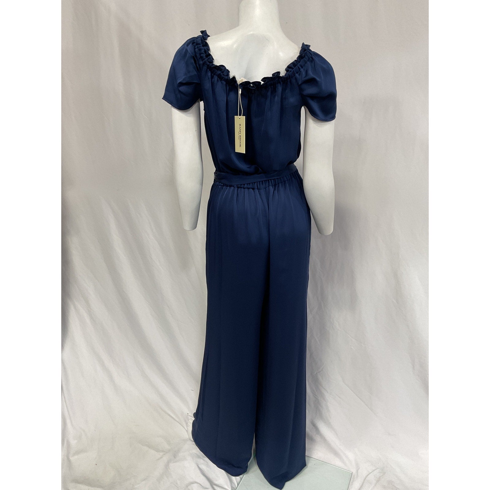 Ramy Brook 'Lee' Blue Satin Charmeuse Off Shoulder Jumpsuit Size M - NWT