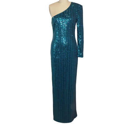 Michael Costello Sequin Teal Rumi Gown Size S NWT
