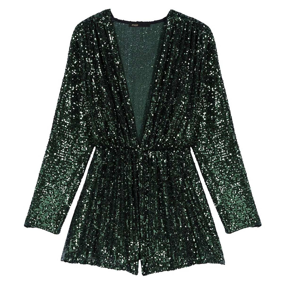 Maje Sparkling Green Sequined Wide-Leg Romper Size 6