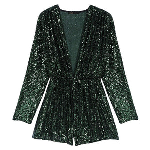 Maje Sparkling Green Sequined Wide-Leg Romper Size 6