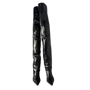 Alexander Wang Sleek Black Viola 65 High Hip Thigh High Boots Size 38 EU / US 8